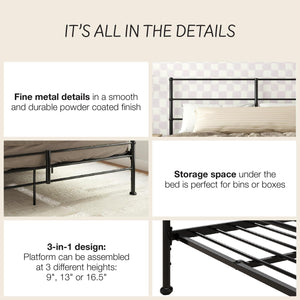 Mr. Kate MacKenzie Adaptable Metal Platform Bed - Black - King
