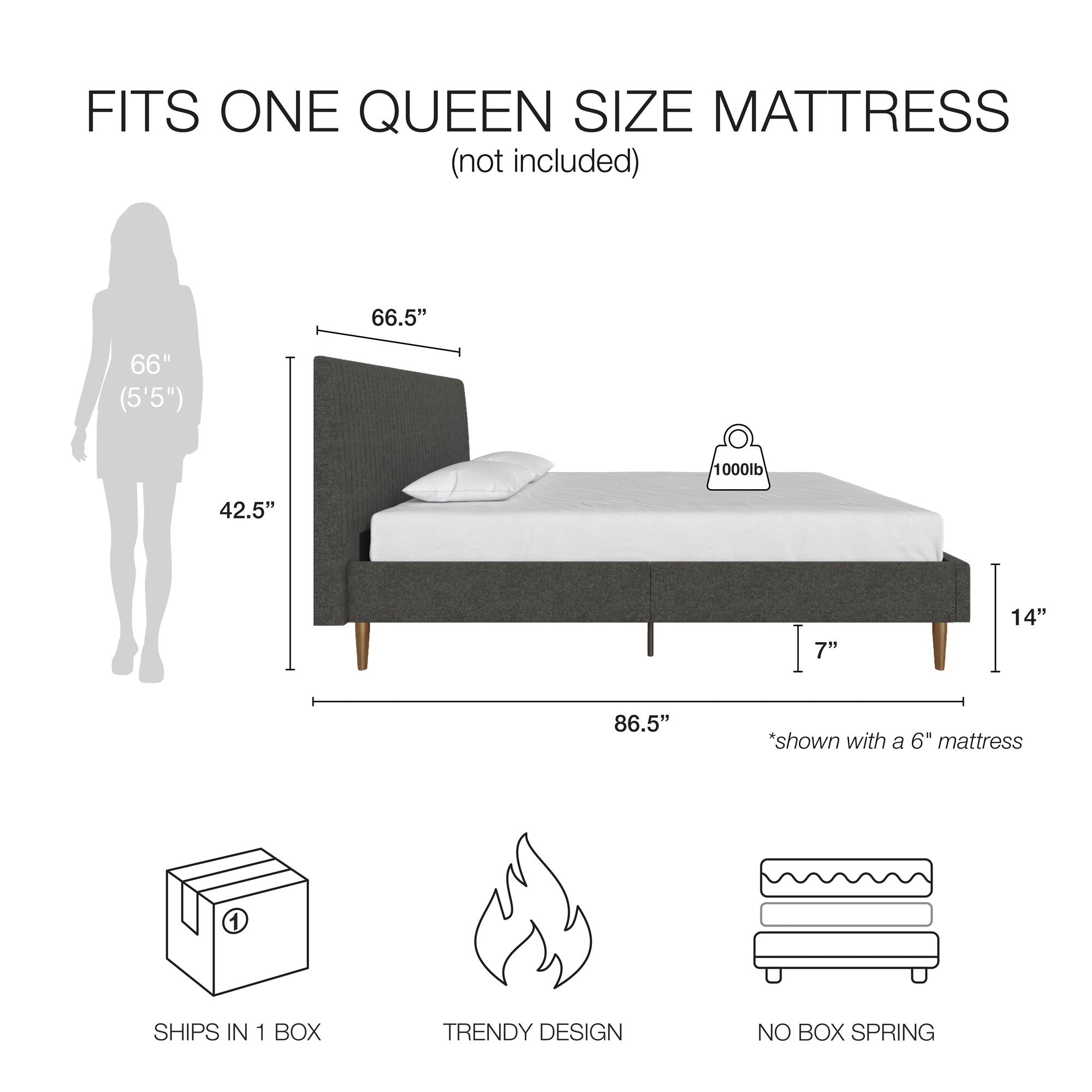 Mr. Kate Daphne Upholstered Bed - Dark Gray - Queen
