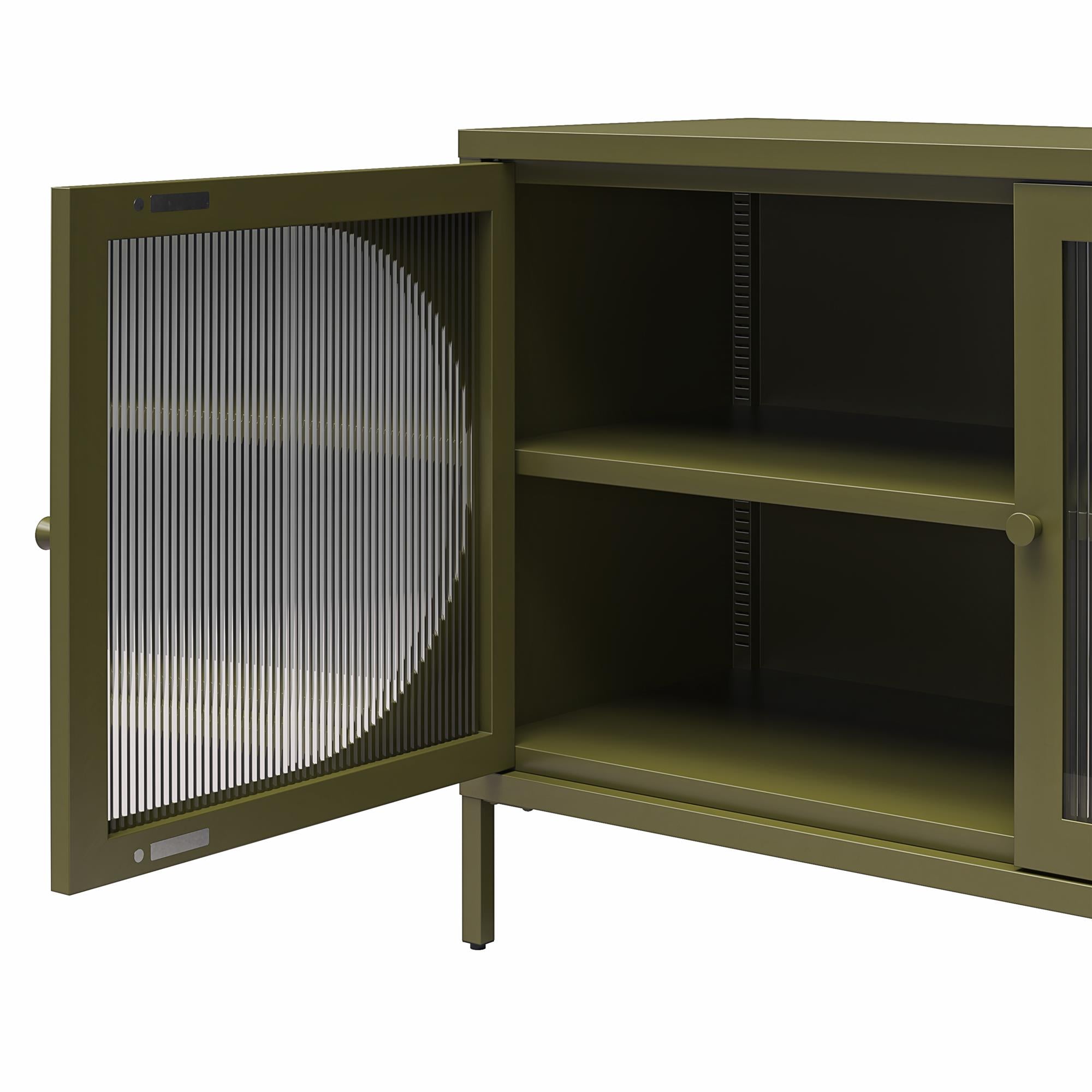 Mr. Kate Luna Wide 2-Door Accent Cabinet with Fluted Glass - Olive Green Metal