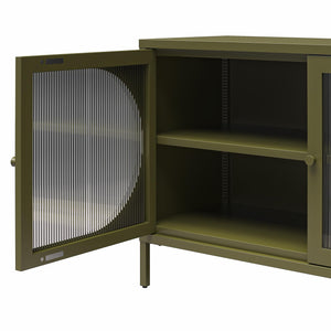 Mr. Kate Luna Wide 2-Door Accent Cabinet with Fluted Glass - Olive Green Metal