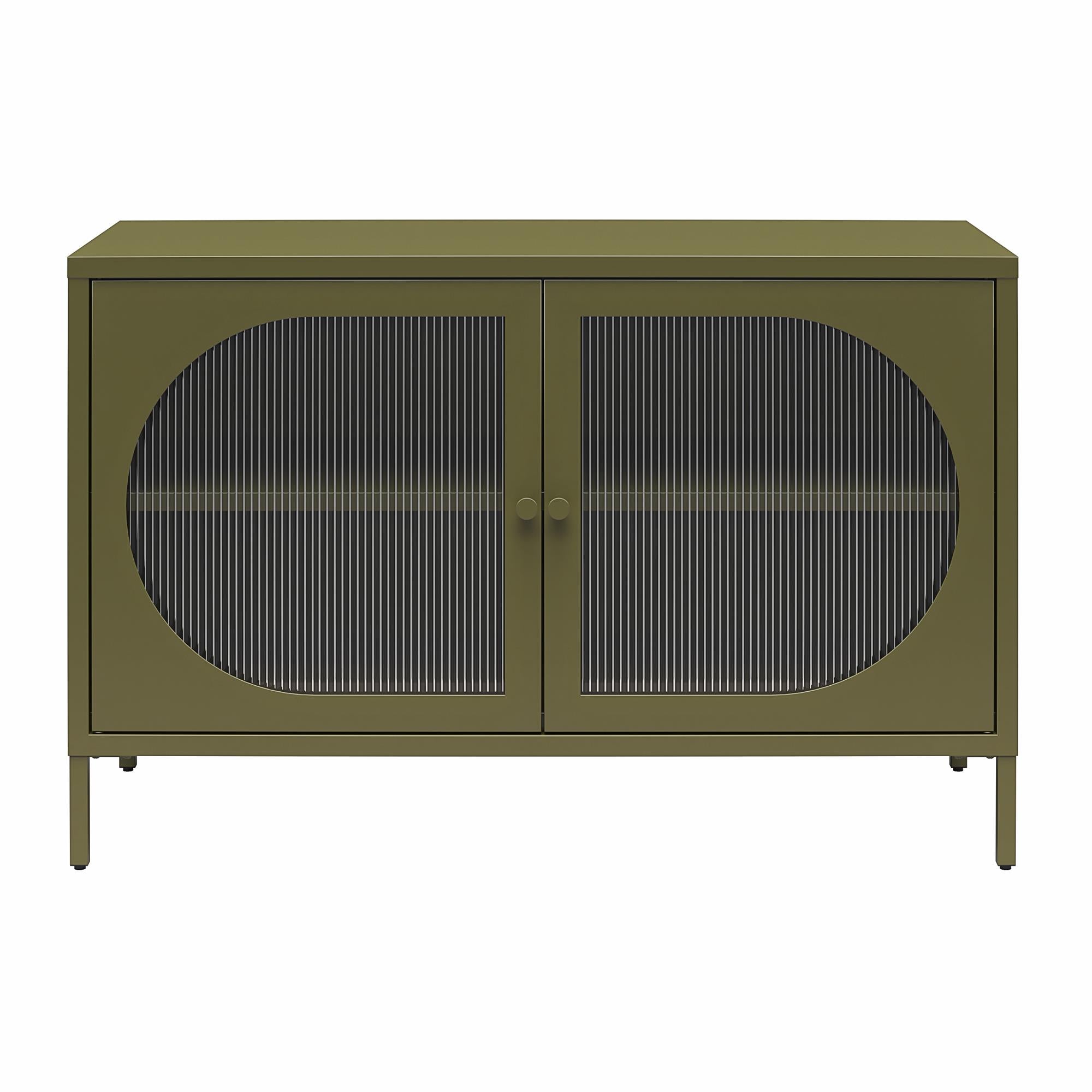 Mr. Kate Luna Wide 2-Door Accent Cabinet with Fluted Glass - Olive Green Metal