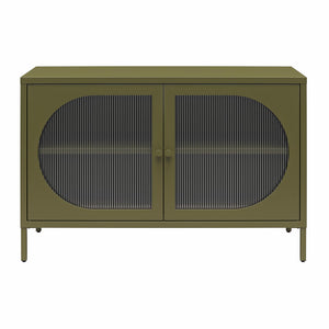 Mr. Kate Luna Wide 2-Door Accent Cabinet with Fluted Glass - Olive Green Metal