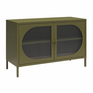 Mr. Kate Luna Wide 2-Door Accent Cabinet with Fluted Glass - Olive Green Metal
