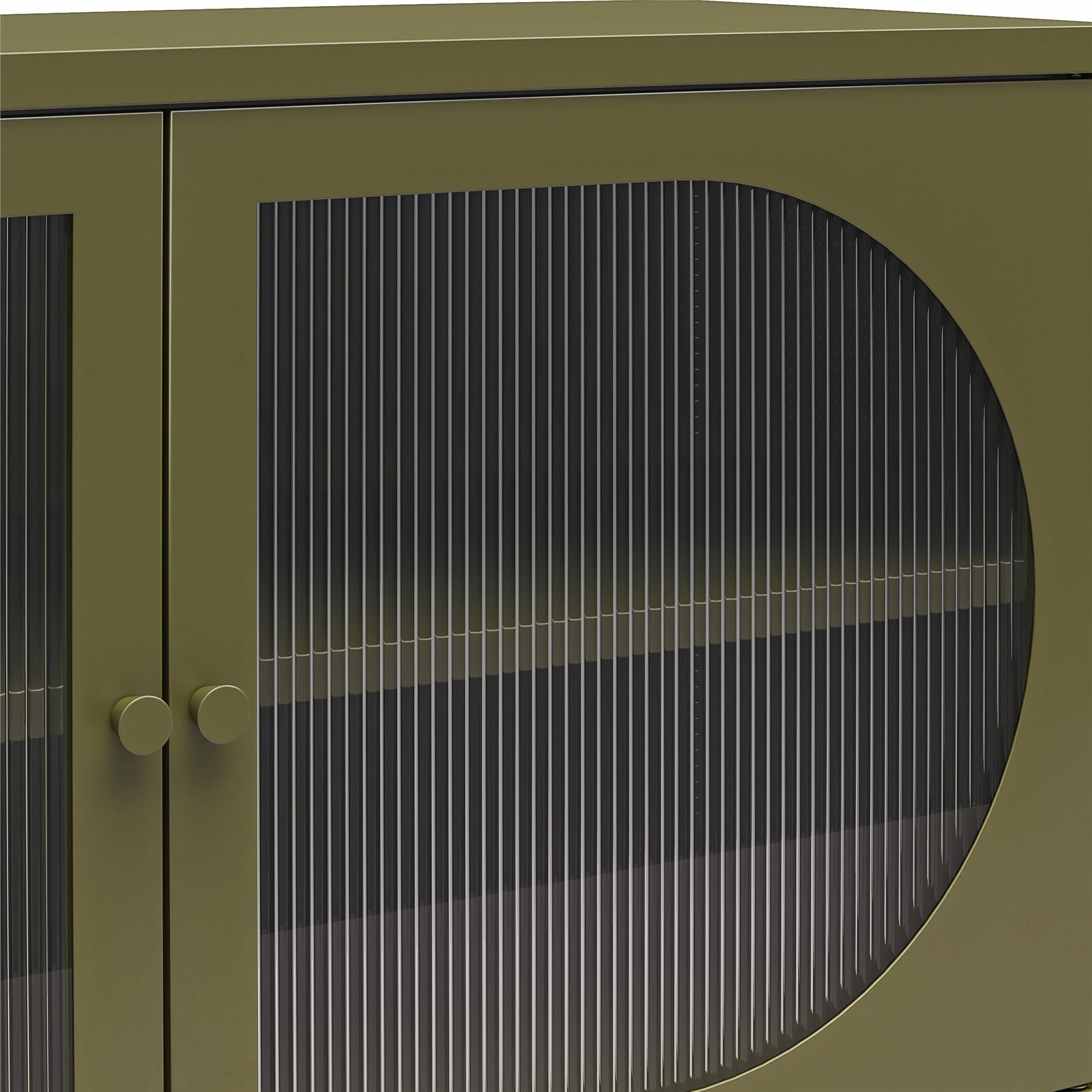 Mr. Kate Luna Wide 2-Door Accent Cabinet with Fluted Glass - Olive Green Metal