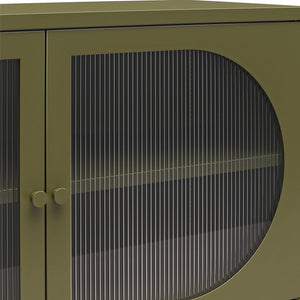 Mr. Kate Luna Wide 2-Door Accent Cabinet with Fluted Glass - Olive Green Metal