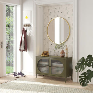 Mr. Kate Luna Wide 2-Door Accent Cabinet with Fluted Glass - Olive Green Metal