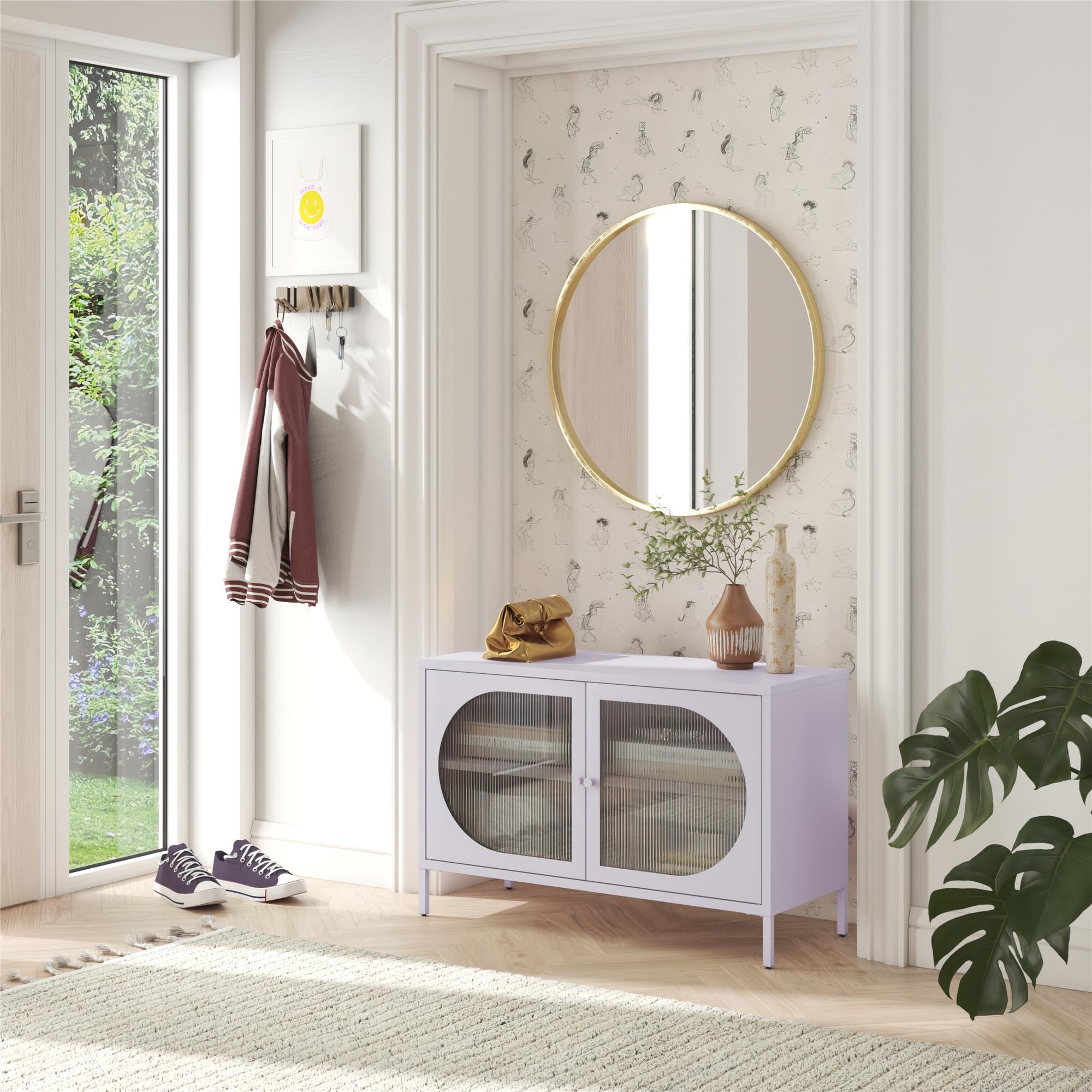 Mr. Kate Luna Wide 2-Door Accent Cabinet with Fluted Glass - Lilac Metal