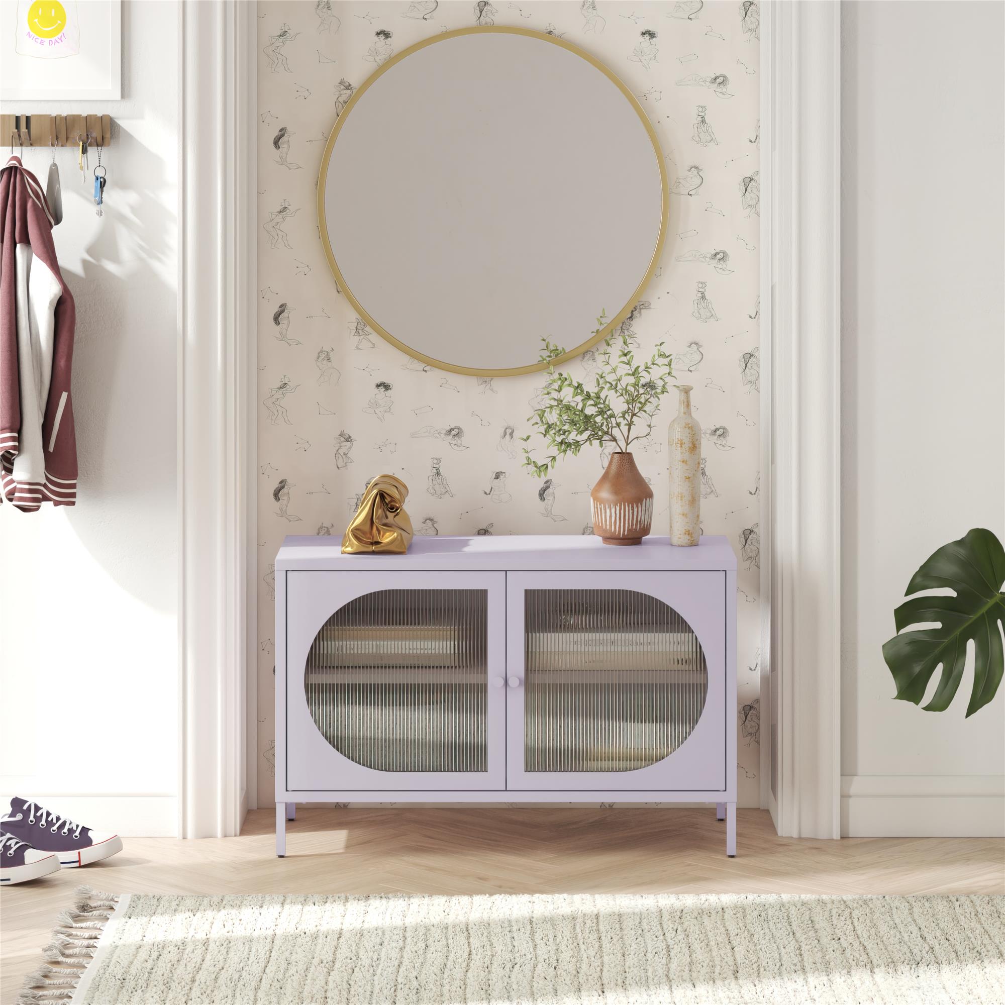 Mr. Kate Luna Wide 2-Door Accent Cabinet with Fluted Glass - Lilac Metal