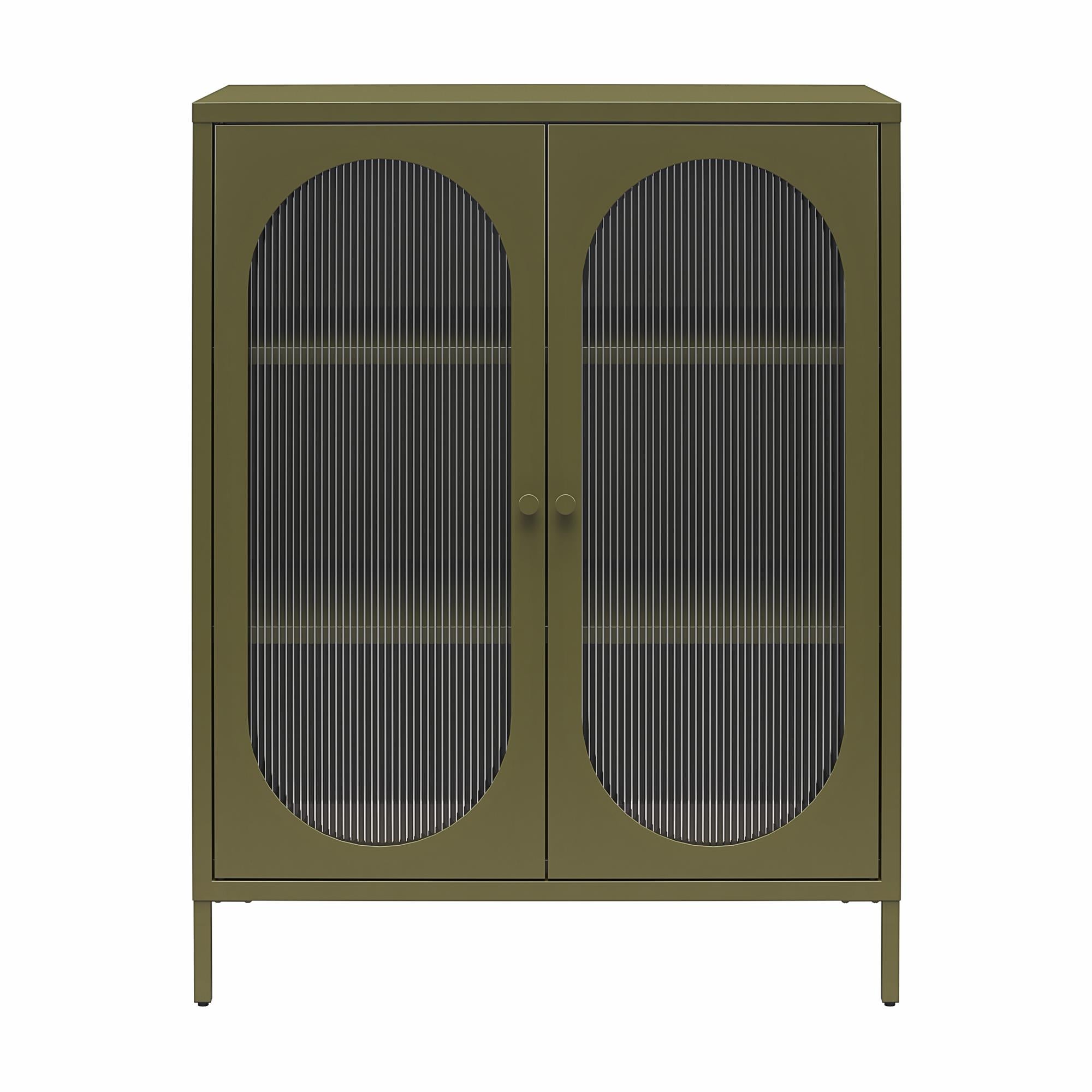 Mr. Kate Luna Short 2-Door Accent Cabinet with Fluted Glass - Olive Green Metal