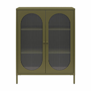 Mr. Kate Luna Short 2-Door Accent Cabinet with Fluted Glass - Olive Green Metal