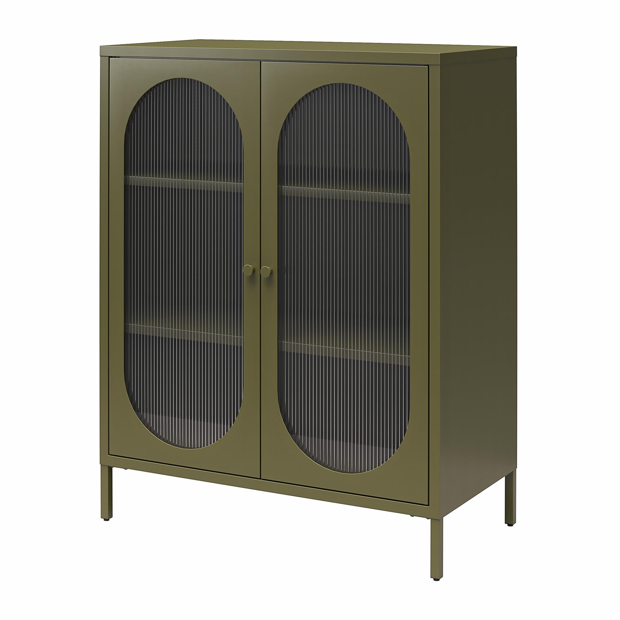 Mr. Kate Luna Short 2-Door Accent Cabinet with Fluted Glass - Olive Green Metal