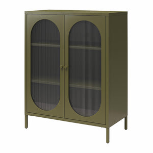 Mr. Kate Luna Short 2-Door Accent Cabinet with Fluted Glass - Olive Green Metal