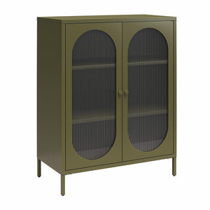 Mr. Kate Luna Short 2-Door Accent Cabinet with Fluted Glass - Olive Green Metal