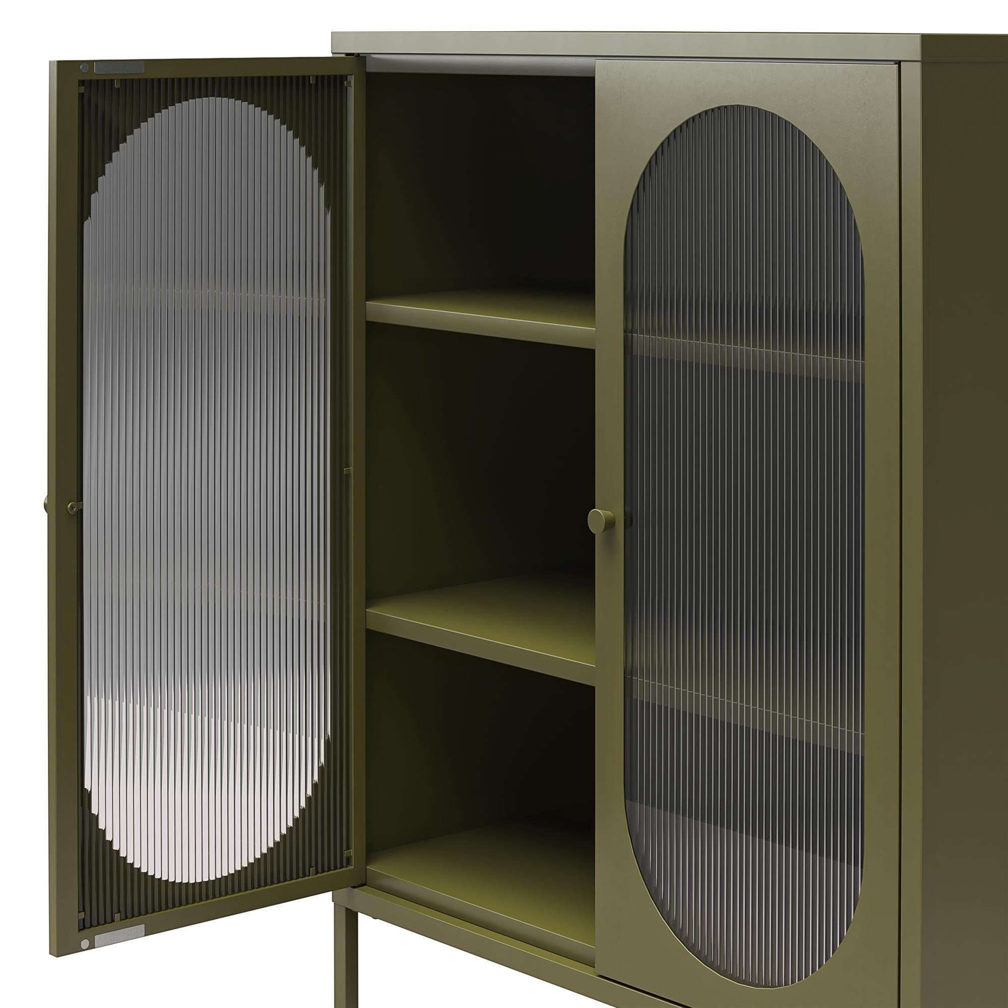 Mr. Kate Luna Short 2-Door Accent Cabinet with Fluted Glass - Olive Green Metal