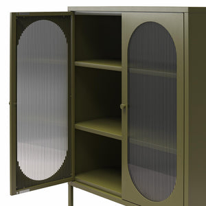 Mr. Kate Luna Short 2-Door Accent Cabinet with Fluted Glass - Olive Green Metal