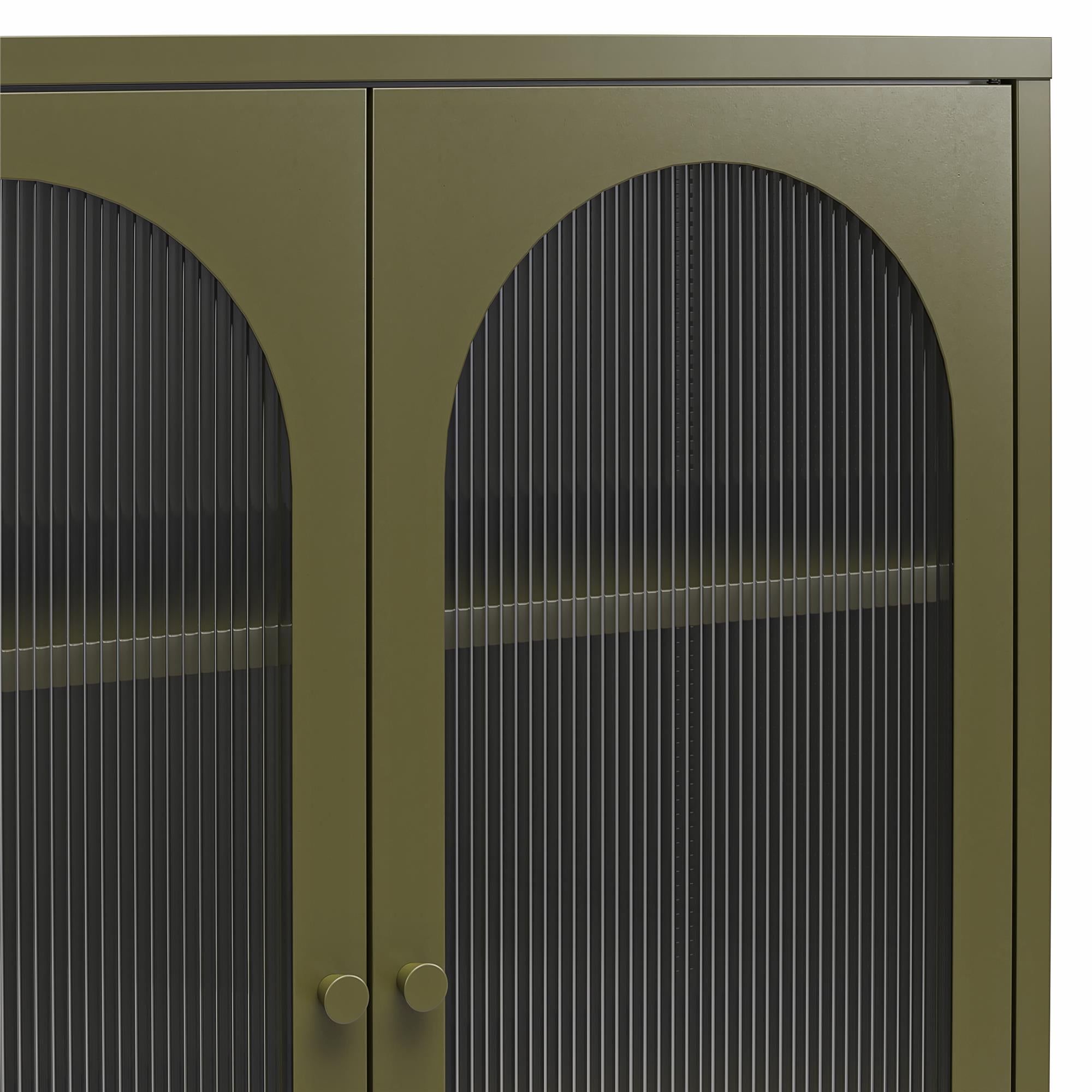 Mr. Kate Luna Short 2-Door Accent Cabinet with Fluted Glass - Olive Green Metal