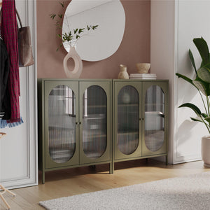 Mr. Kate Luna Short 2-Door Accent Cabinet with Fluted Glass - Olive Green Metal