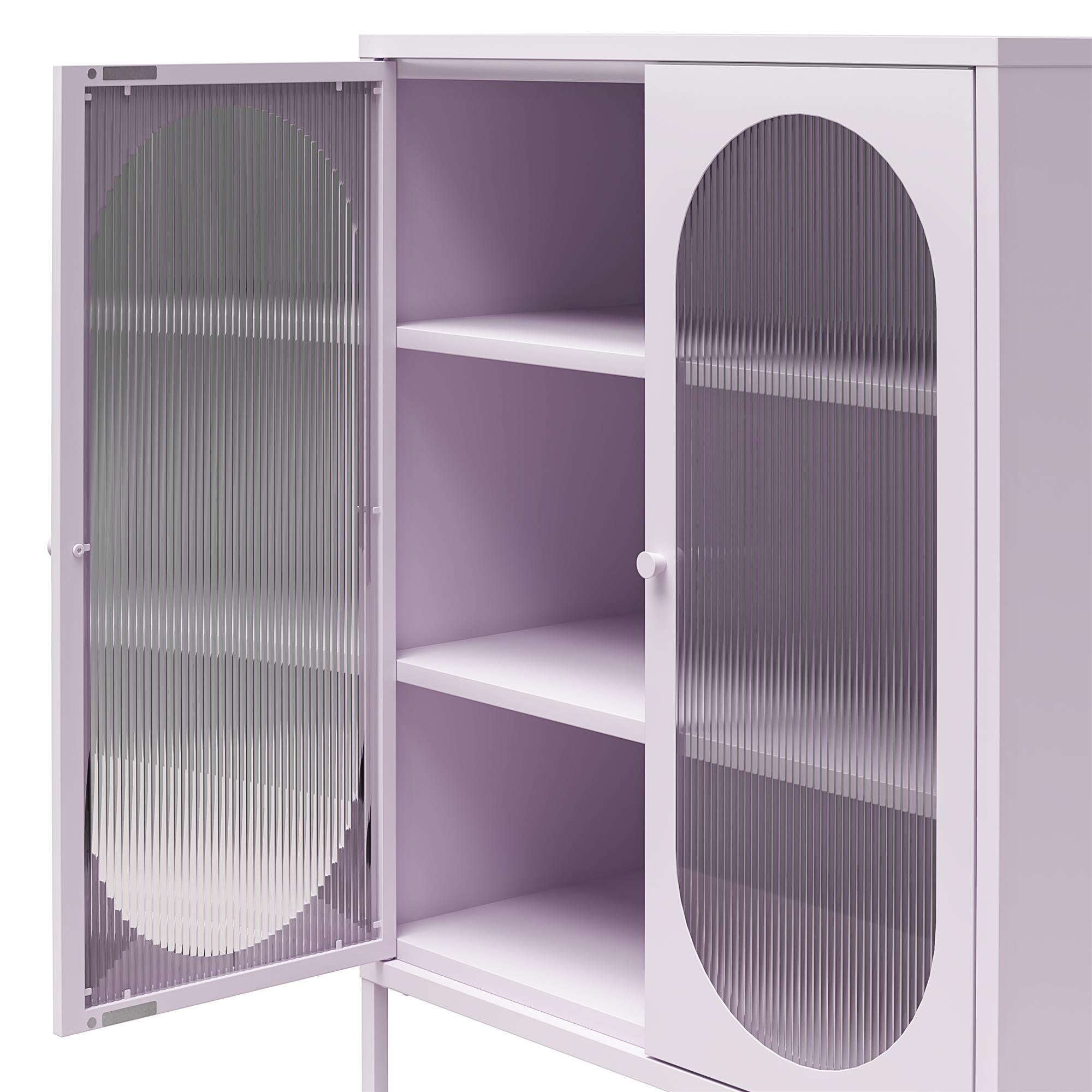 Mr. Kate Luna Short 2-Door Accent Cabinet with Fluted Glass - Lilac Metal