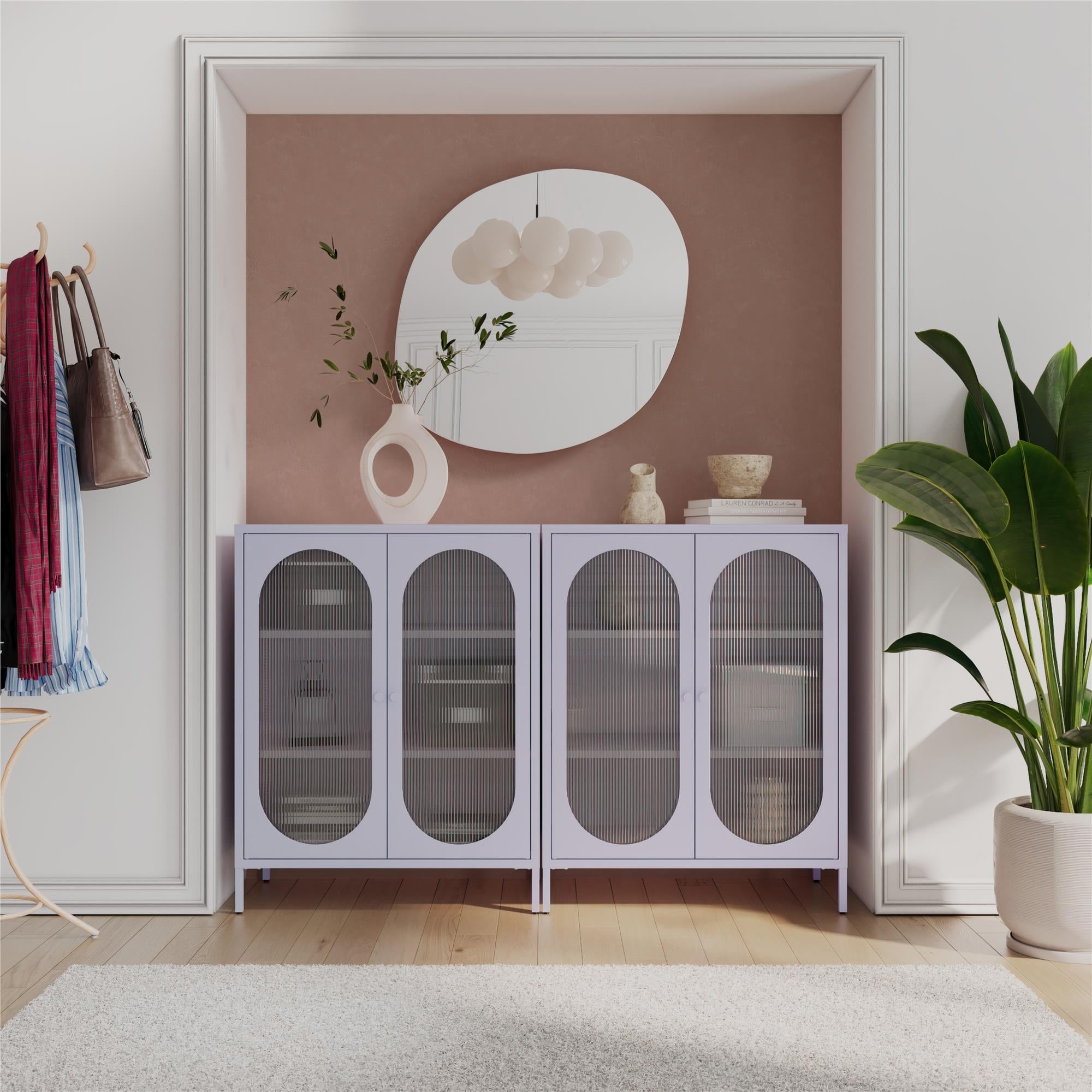 Mr. Kate Luna Short 2-Door Accent Cabinet with Fluted Glass - Lilac Metal