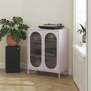 Mr. Kate Luna Short 2-Door Accent Cabinet with Fluted Glass - Lilac Metal