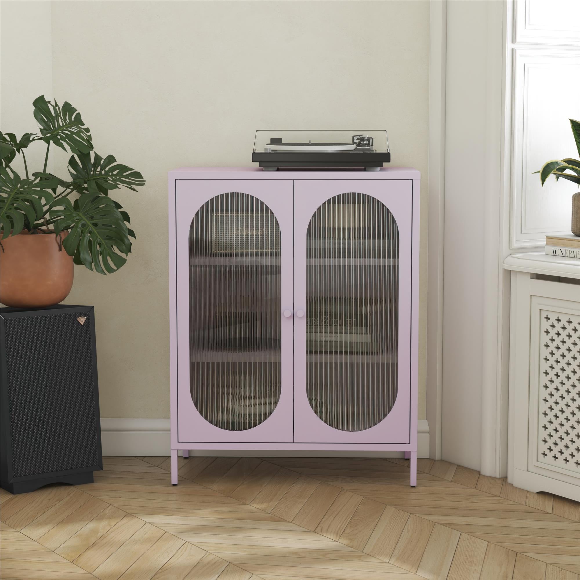 Mr. Kate Luna Short 2-Door Accent Cabinet with Fluted Glass - Lilac Metal