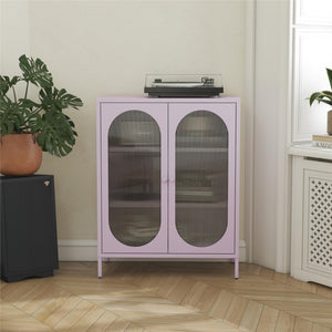 Mr. Kate Luna Short 2-Door Accent Cabinet with Fluted Glass - Lilac Metal