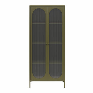 Mr. Kate Luna Tall 2-Door Accent Cabinet with Fluted Glass - Olive Green Metal