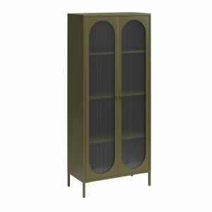 Mr. Kate Luna Tall 2-Door Accent Cabinet with Fluted Glass - Olive Green Metal
