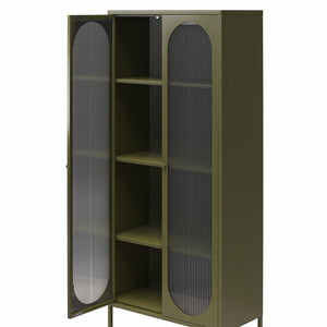 Mr. Kate Luna Tall 2-Door Accent Cabinet with Fluted Glass - Olive Green Metal