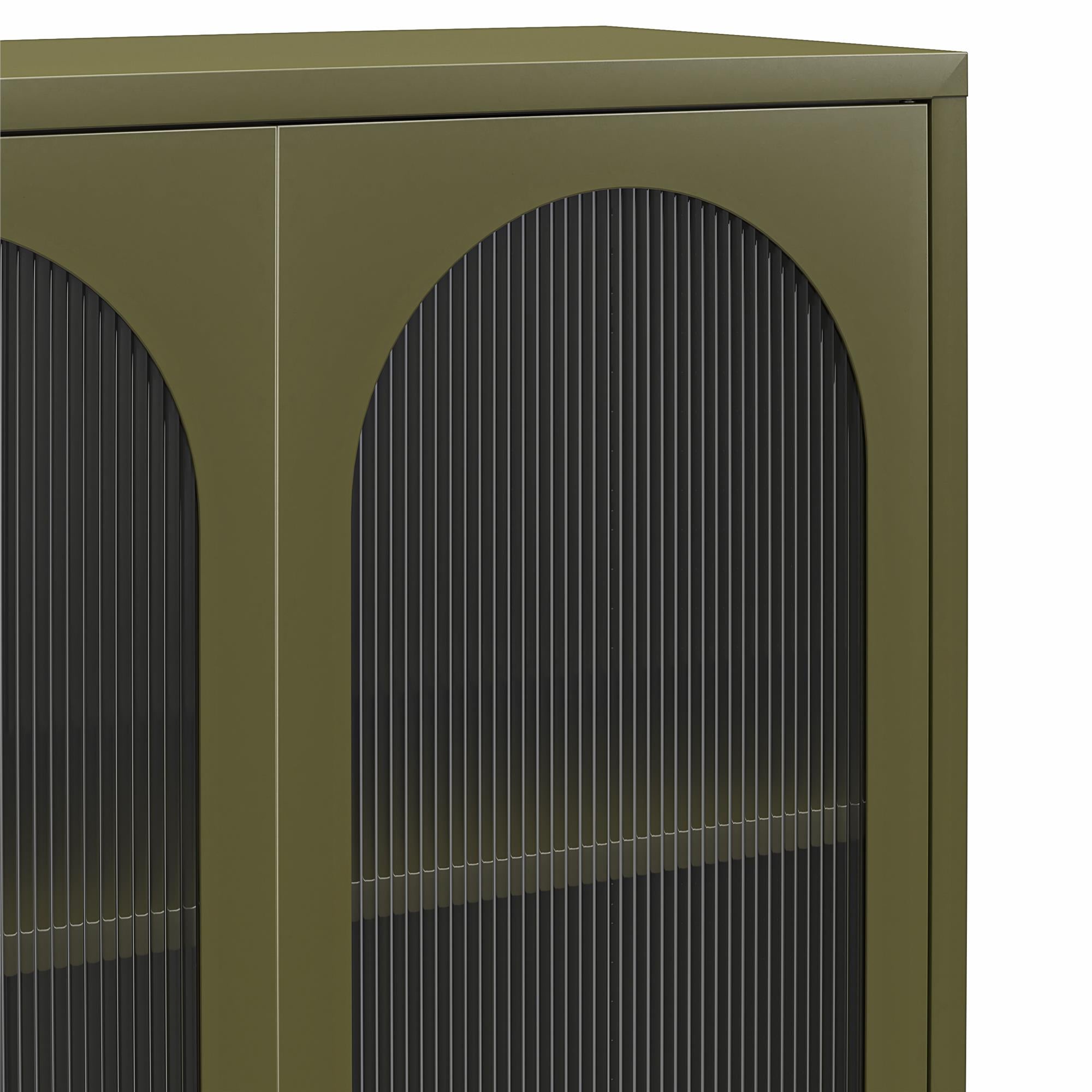 Mr. Kate Luna Tall 2-Door Accent Cabinet with Fluted Glass - Olive Green Metal
