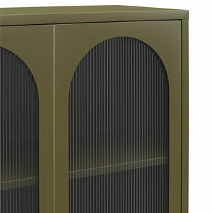 Mr. Kate Luna Tall 2-Door Accent Cabinet with Fluted Glass - Olive Green Metal