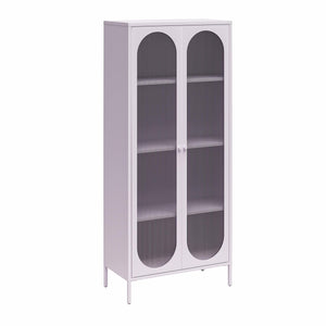 Mr. Kate Luna Tall 2-Door Accent Cabinet with Fluted Glass - Lilac Metal
