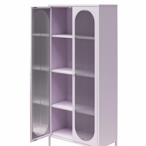 Mr. Kate Luna Tall 2-Door Accent Cabinet with Fluted Glass - Lilac Metal