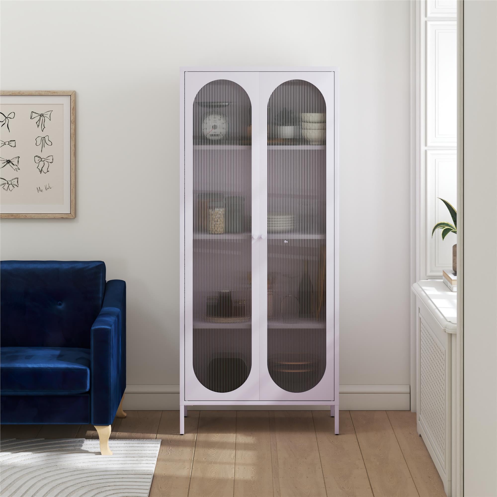 Mr. Kate Luna Tall 2-Door Accent Cabinet with Fluted Glass - Lilac Metal