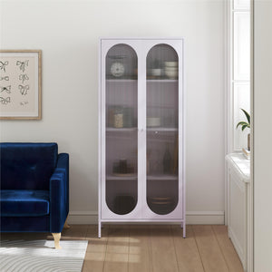 Mr. Kate Luna Tall 2-Door Accent Cabinet with Fluted Glass - Lilac Metal