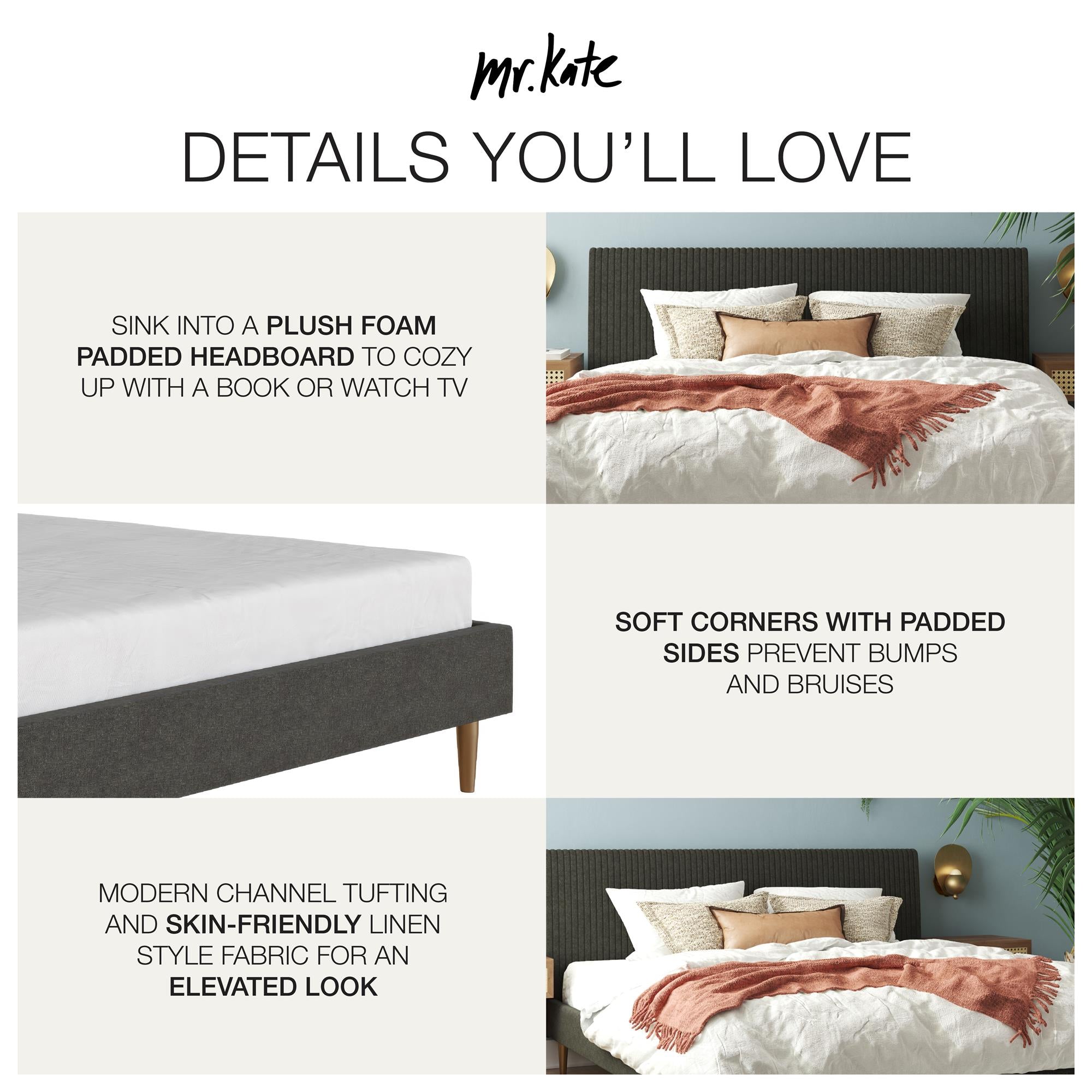 Mr. Kate Daphne Upholstered Bed - Dark Gray - King