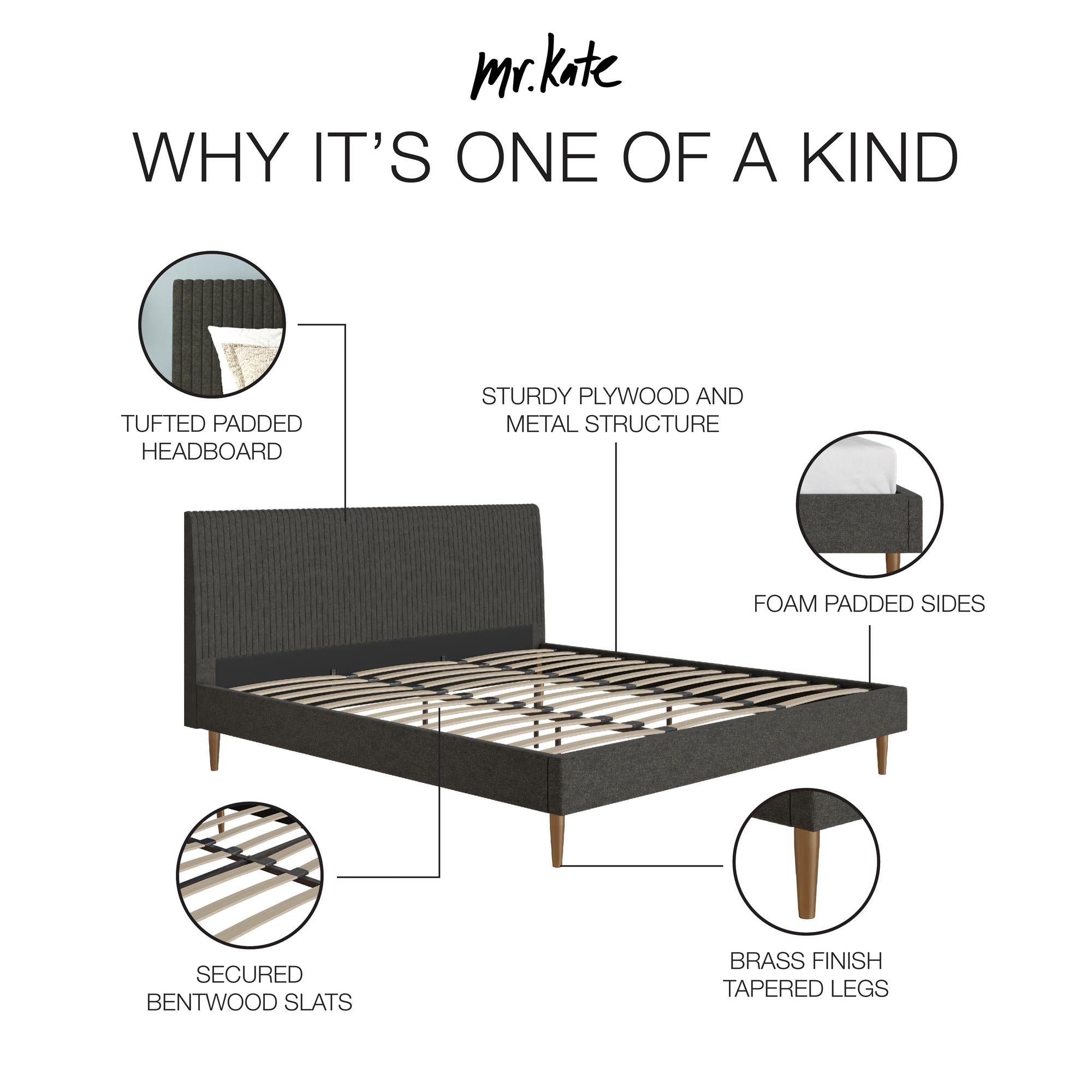 Mr. Kate Daphne Upholstered Bed - Dark Gray - King