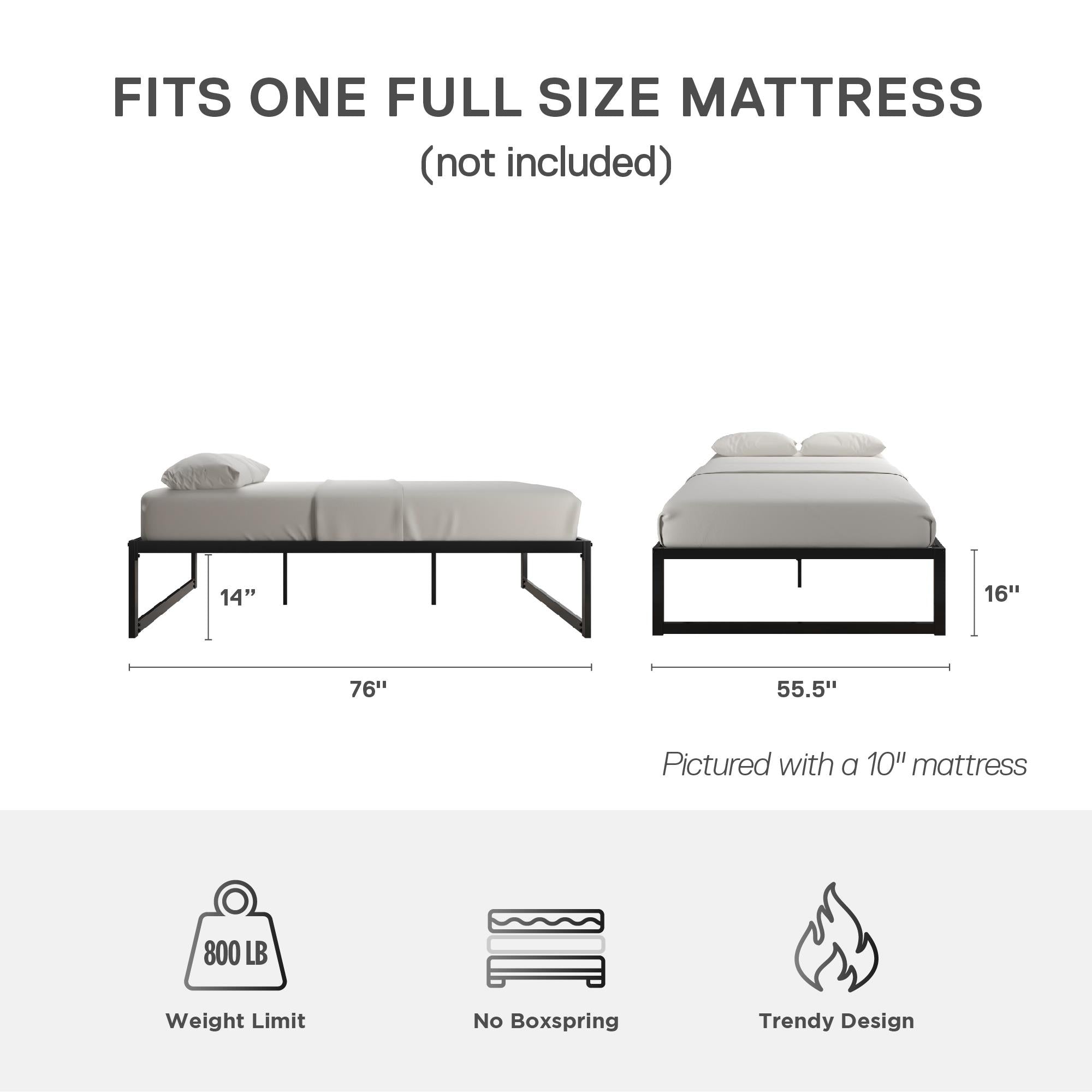 DHP Avey Modern Metal Platform Bed Frame - Black - Full