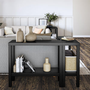 Ameriwood Home Parsons Wrap-Around Sofa Accent Tables Bundle - Set of Two - Black Oak