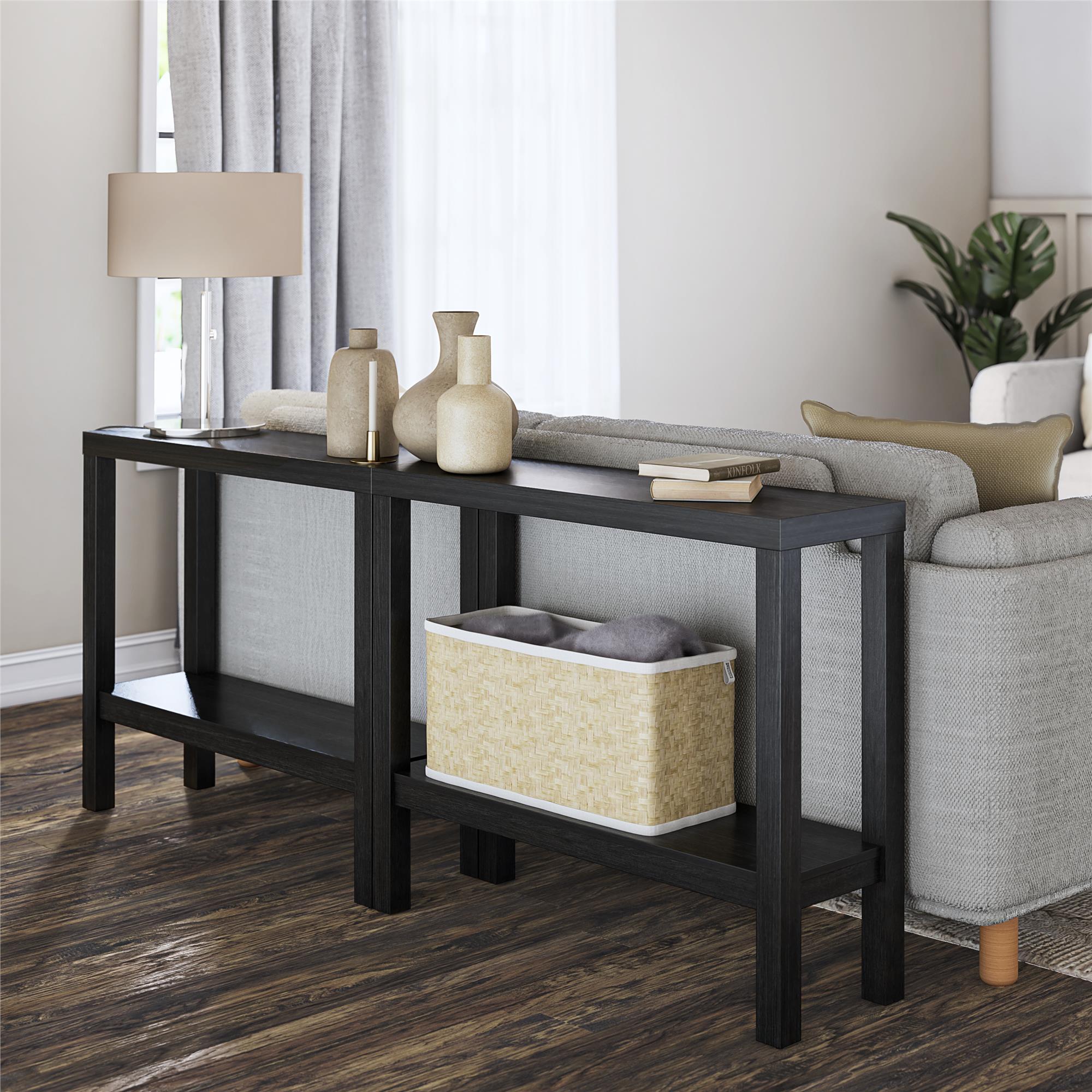 Ameriwood Home Parsons Wrap-Around Sofa Accent Tables Bundle - Set of Two - Black Oak