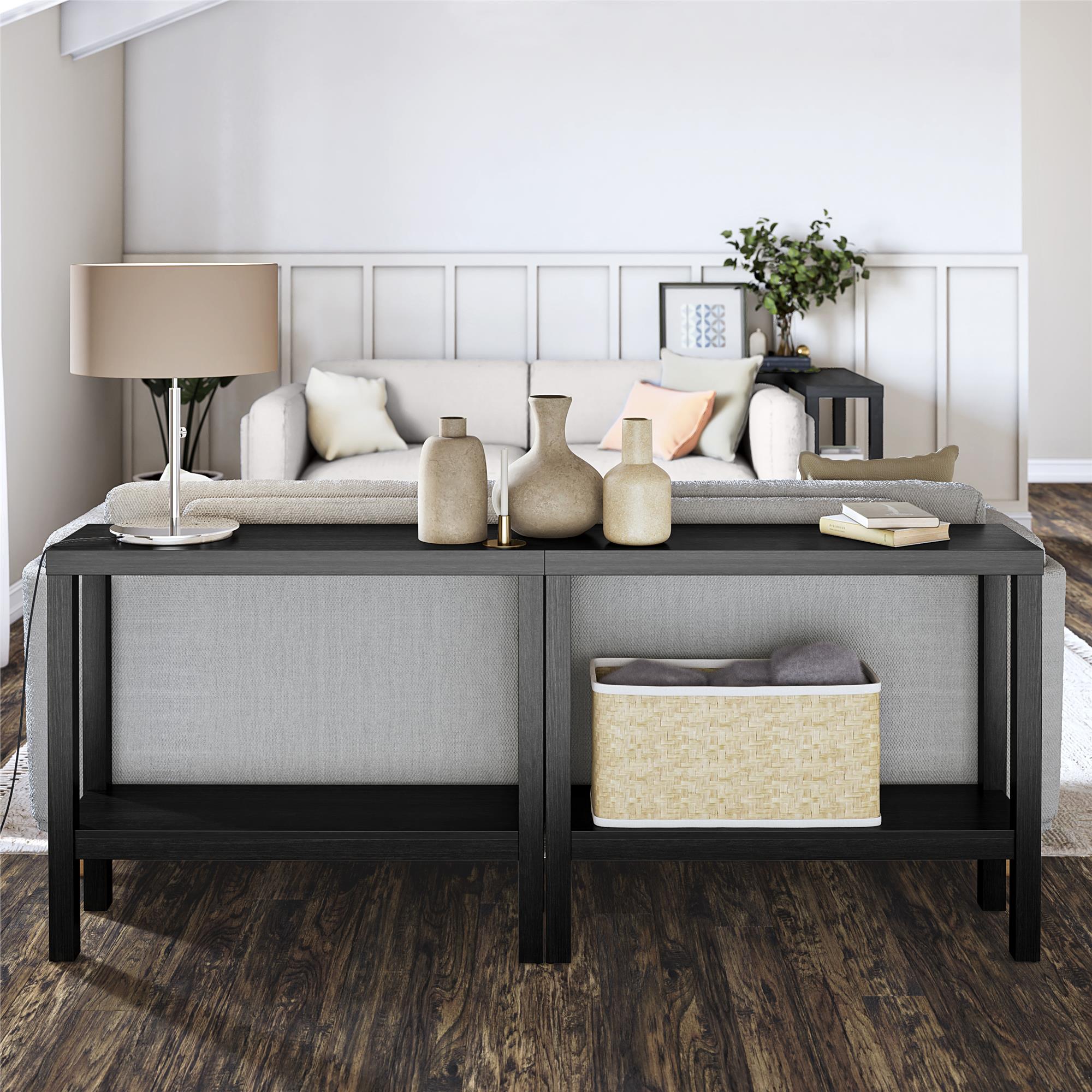 Ameriwood Home Parsons Wrap-Around Sofa Accent Tables Bundle - Set of Two - Black Oak