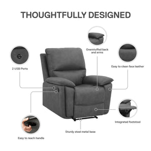 DHP Labatte Pushback Recliner with USB - Charcoal - 1-Seater