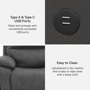 DHP Labatte Pushback Recliner with USB - Charcoal - 1-Seater