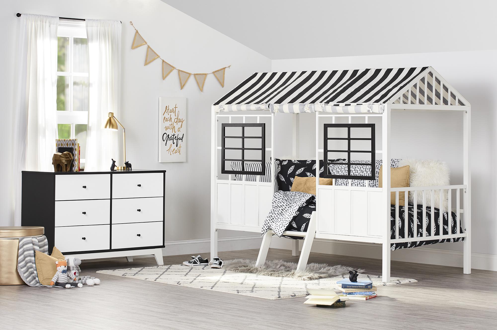 Little Seeds Rowan Valley Forest Loft Bed, Black/White, Twin - White/Black - Twin