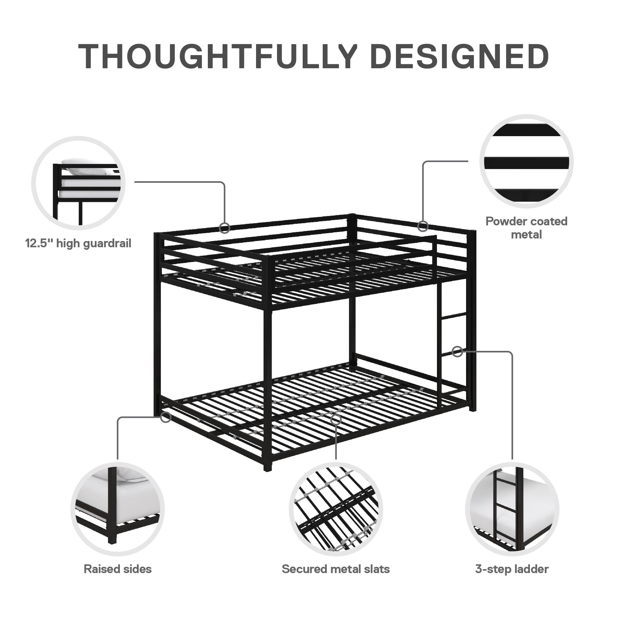 DHP Miles Kids' Bunk Bed - Black - Full-Over-Full