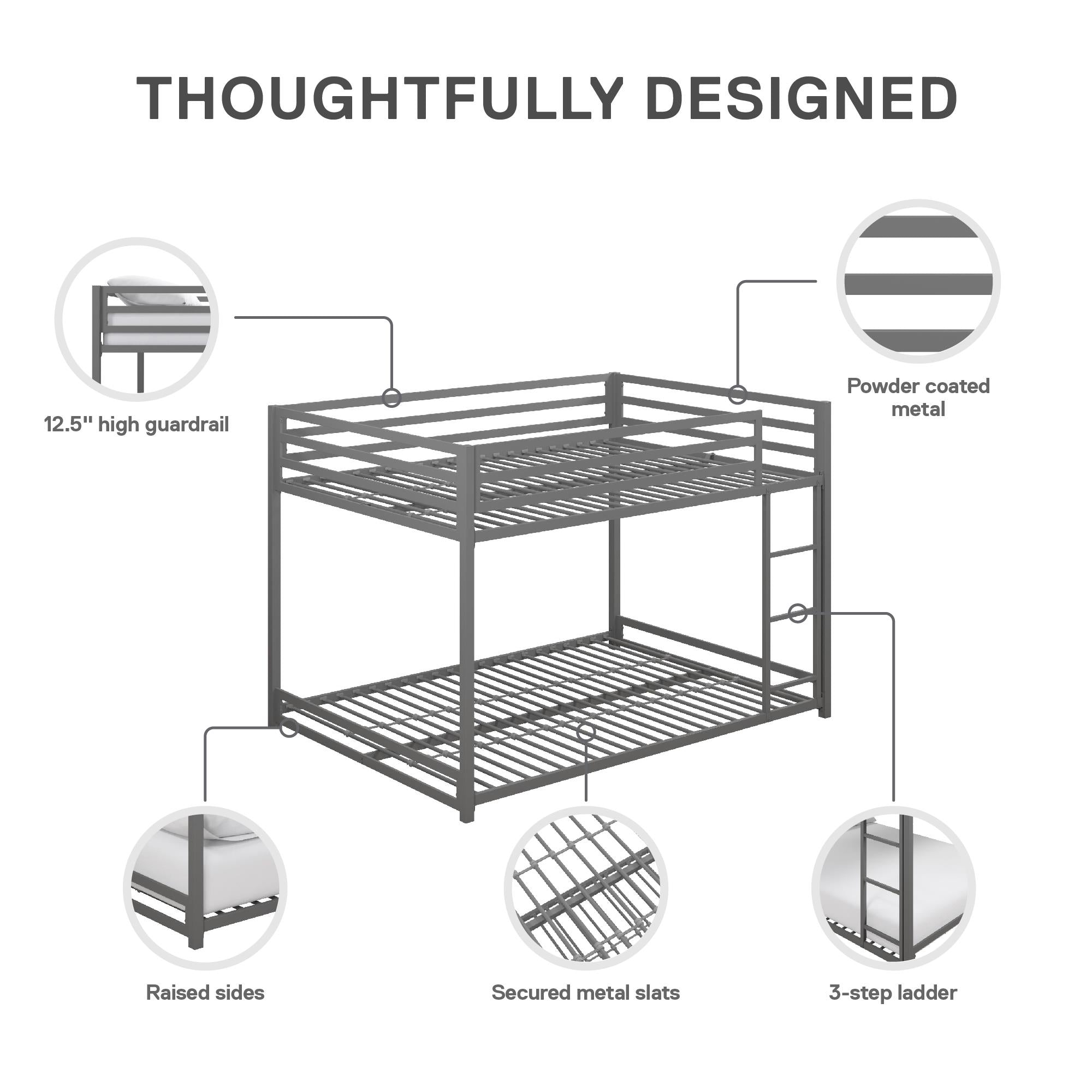 DHP Miles Kids' Bunk Bed - Silver - Full-Over-Full