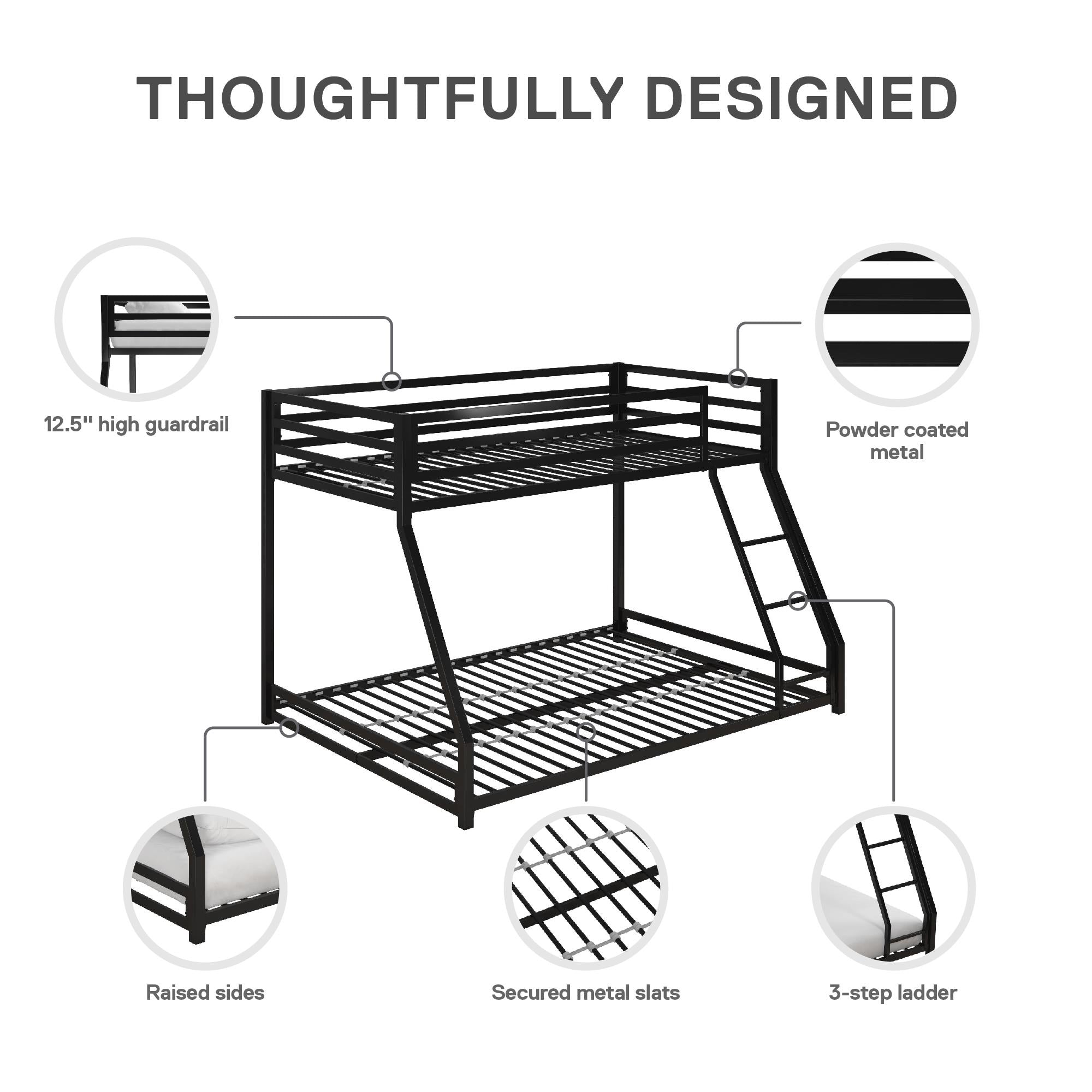 DHP Miles Kids' Bunk Bed - Black - Twin-Over-Full