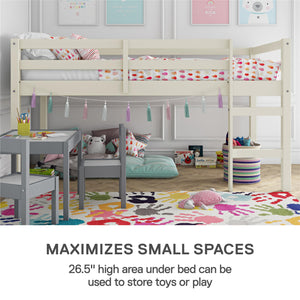 DHP Milton Kids' Low Wood Loft Bed - White