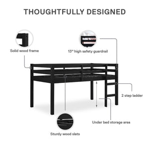 DHP Milton Kids' Low Wood Loft Bed - Black