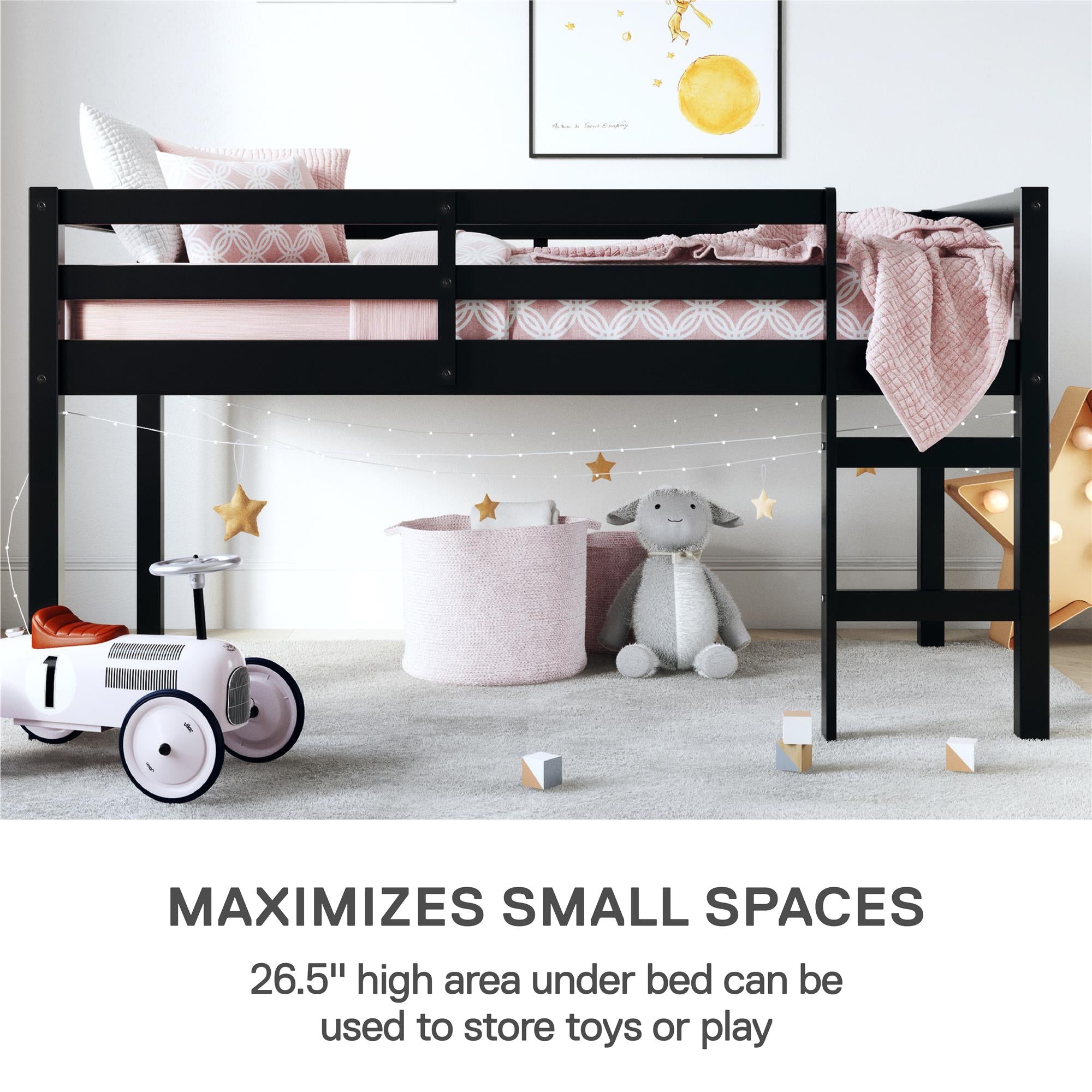 DHP Milton Kids' Low Wood Loft Bed - Black